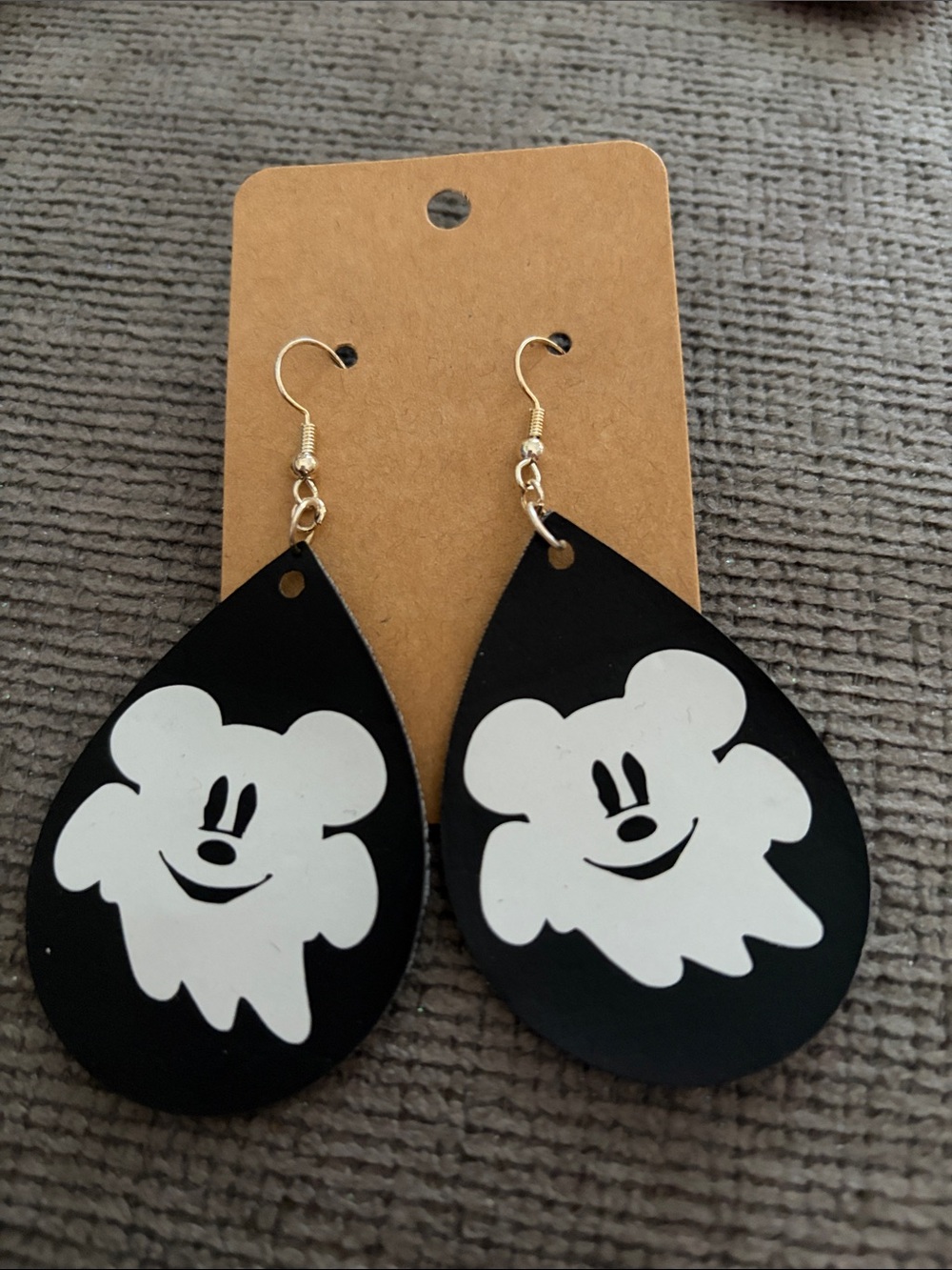 Handmade Black Mickey Mouse Ghost Halloween Teardrop Earrings glow in the dark